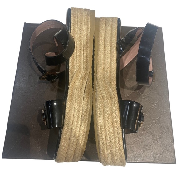 Gucci Platform Black Leather Espadrilles Summer Sandals Size 40.5 / Women’s 10.5 - Picture 6 of 12